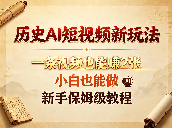 历史AI短视频新玩法,一条视频也能賺2张,小白也能做,新手保姆级教程-优优云网创