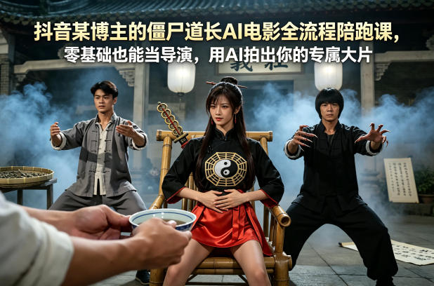 抖音某博主的僵尸道长AI电影全流程陪跑课,零基础也能当导演,用AI拍出你的专属大片-优优云网创