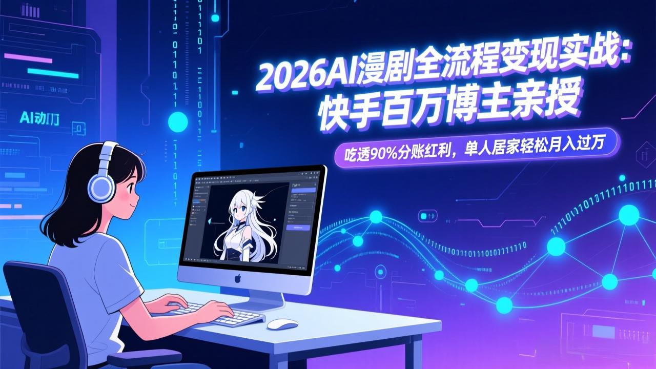 2026AI漫剧全流程变现实战：快手百万博主亲授，吃透90%分账红利，单人居家轻松月入过万-优优云网创