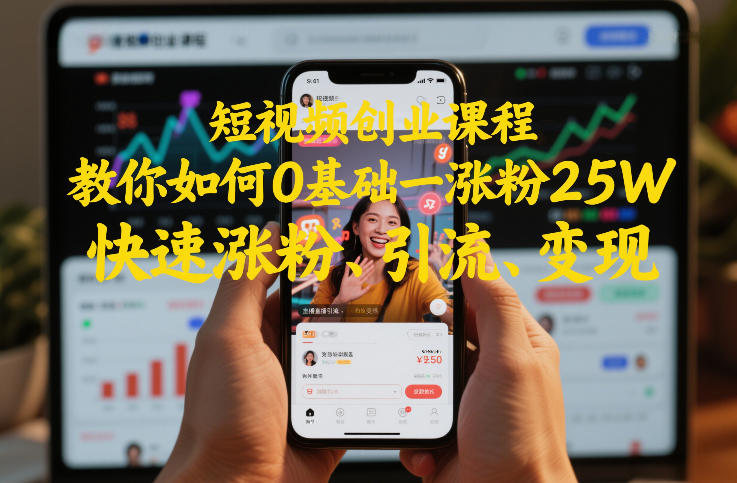 短视频创业课程，教你如何0基础一天涨粉25W，快速涨粉、引流、变现-优优云网创