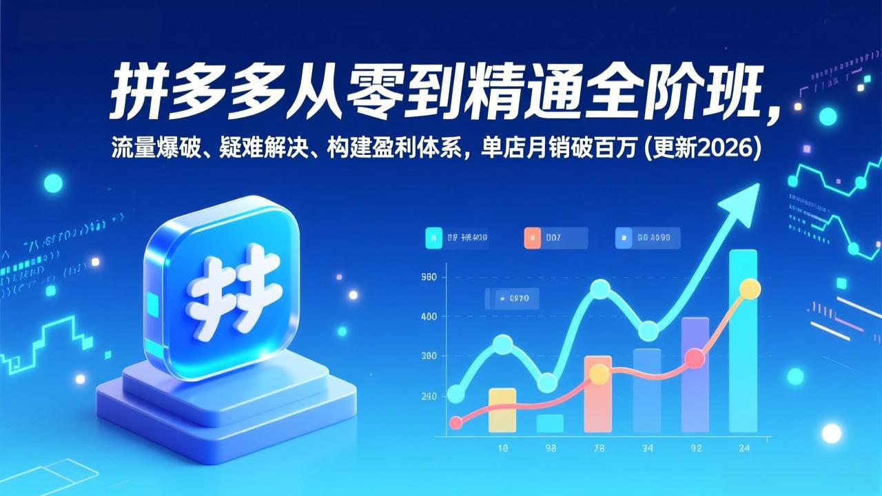 拼多多从零到精通全阶班，流量爆破、疑难解决，构建盈利体系，单店月销破百万(更新2026-优优云网创