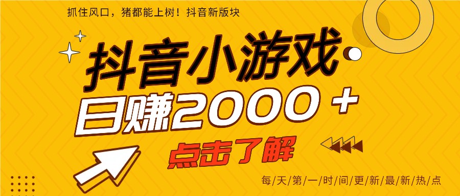 5年爆火的抖音小游戏项目，一部手机日入2000+-优优云网创