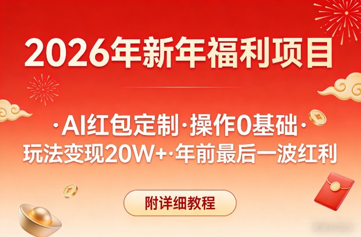 新年福利项目,AI红包定制,操作0基础,玩法变现20W+年前最后一波红利,附详细教程-优优云网创