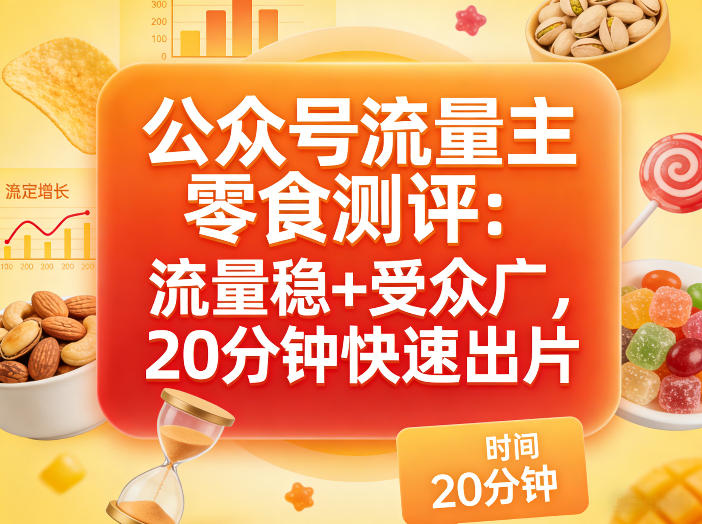 公众号流量主之零食测评赛道，流量稳+受众广，20分钟一条作品-优优云网创