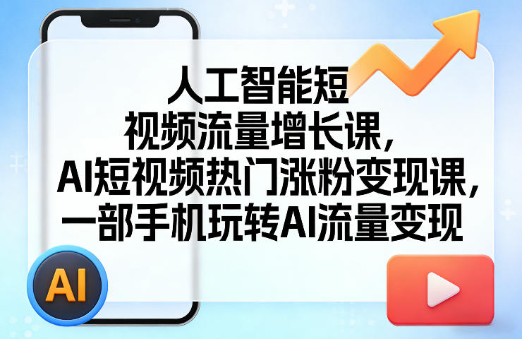 人工智能短视频流量增长课，AI短视频热门涨粉变现课，一部手机玩转AI流量变现