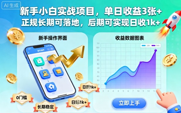 新手小白实战项目，单日收益3张+，正规长期可落地，后期可实现日收1k+【揭秘】-优优云网创