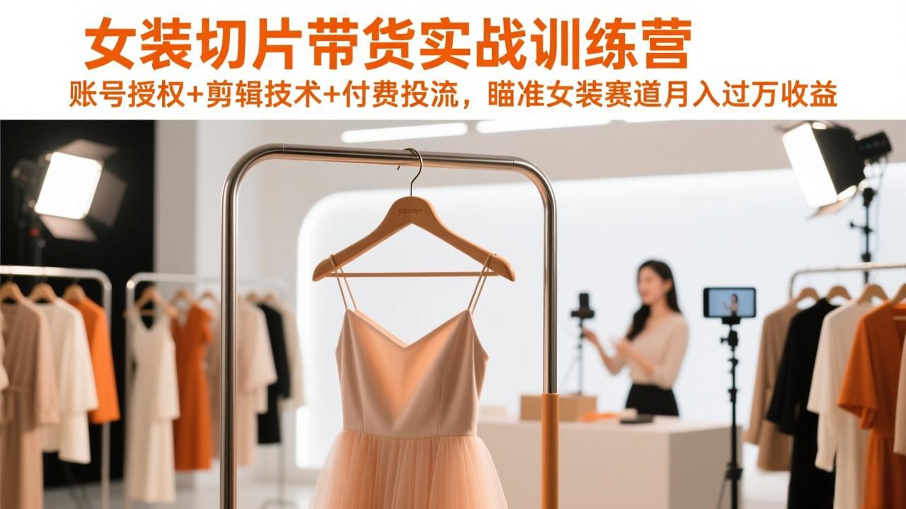 女装切片带货实战训练营，账号授权+剪辑技术+付费投流，瞄准女装赛道月入过万收益-优优云网创