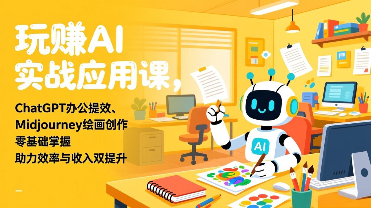 玩赚AI实战应用课，ChatGPT办公提效、Midjourney绘画创作，零基础掌握，助力效率与收入双提升-优优云网创