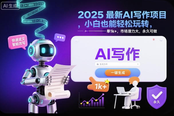 2025最新AI写作项目，小白也能轻松玩转，一单1k+，市场潜力大，永久可做-优优云网创