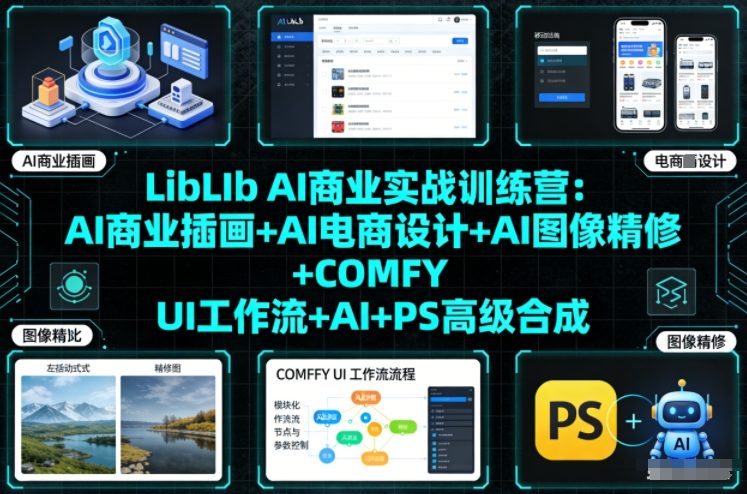 LibLIb AI商业实战训练营：AI商业插画+AI电商设计+AI图像精修+COMFY UI工作流+AI+PS高级合成