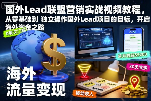 国外Lead联盟营销实战视频教程，从零基础到独立操作国外Lead项目的目标，开启海外淘金之路-优优云网创