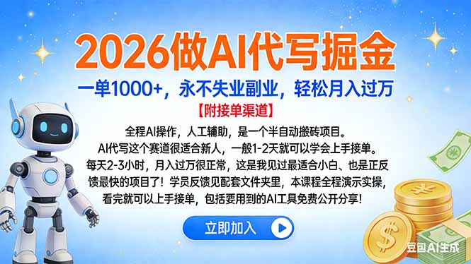 2026做AI代写掘金,一单1000+,永不失业副业,轻松月入过万-优优云网创